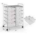 thumbnail image 2 of AOJDVE 10 Drawers Rolling Cart, Classroom Organizers, Storage Cart with Wheels, for Teacher Office Home School Supplies Tool Craft Art Paper, Clear White, 2 of 18