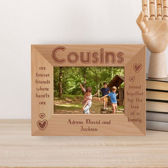 Cousins Are Forever Friends Whose Hearts Are Bound Together By The Love Of A Family Personalized Wooden Frame-5" x 3 1/2" Brown Horizontal