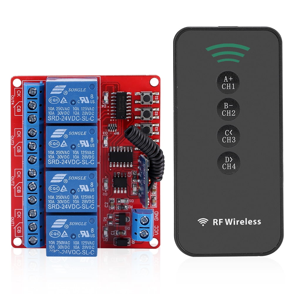 WALFRONT 433MHz 12V 4CH Wireless Remote Control Switch Relay Receiver Module + 4Key RF