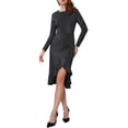 thumbnail image 1 of VESTIDO DE FIESTA CON BRILLO PARA MUJERES INSPIRE CHIC Cuello Redondo Manga Larga Volantes Alto Bajo Vestido M Negro, 1 of 6