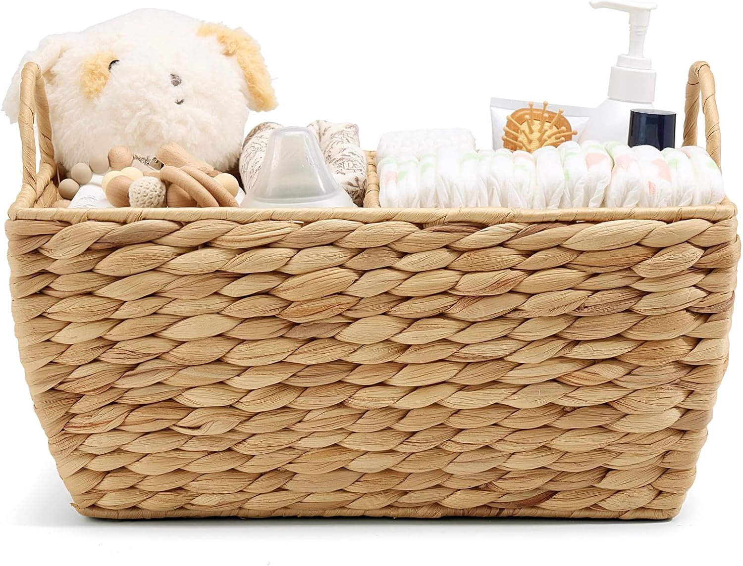 Baby Diaper Caddy Organizer, Handwoven Nursery Basket Changing Table Organizer Natural Water Hyacinth Storage Basket for Nursery Bathroom Kitchen Shelves Office Supplies Organization