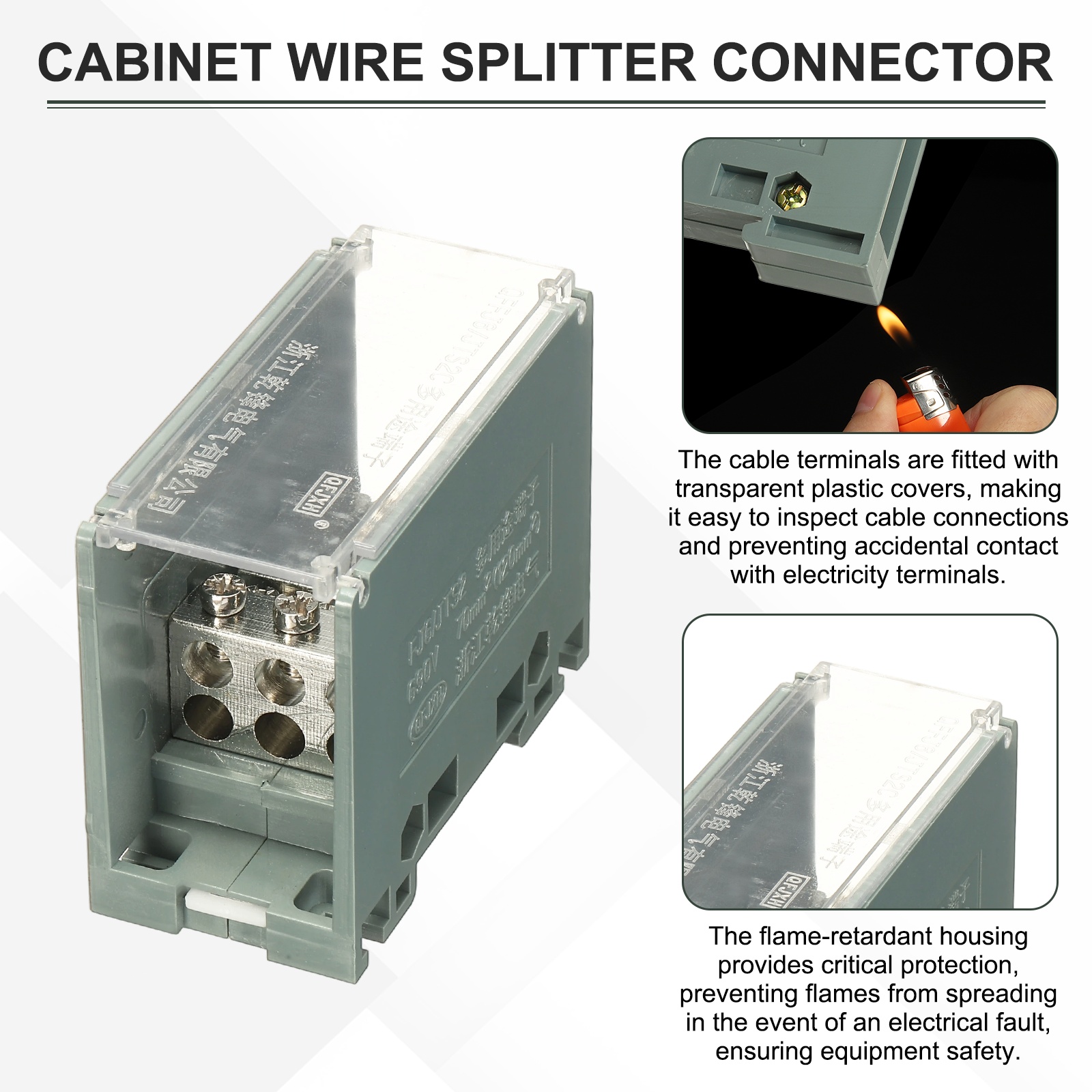 Uxcell 1 in 6 Out Rail Terminal Blocks, 690V 200A Connectors Power Distribution Block with Flame-Retardant Housing 1.42In Width