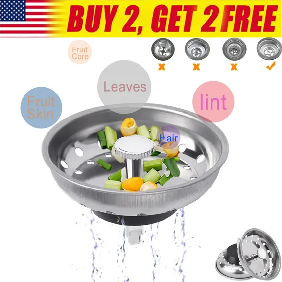 QUEST- Kitchen Sink Drain Stopper Stainless Steel Basket Strainer Home Waste Plugs New