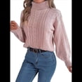thumbnail image 3 of Suéter de Mujer con Cuello Redondo, Botones Texturizados, Mangas Farol, Jersey de Punto Rosa M, 3 of 10