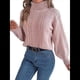 thumbnail image 3 of Suéter de Mujer con Cuello Redondo, Botones Texturizados, Mangas Farol, Jersey de Punto Rosa M, 3 of 10