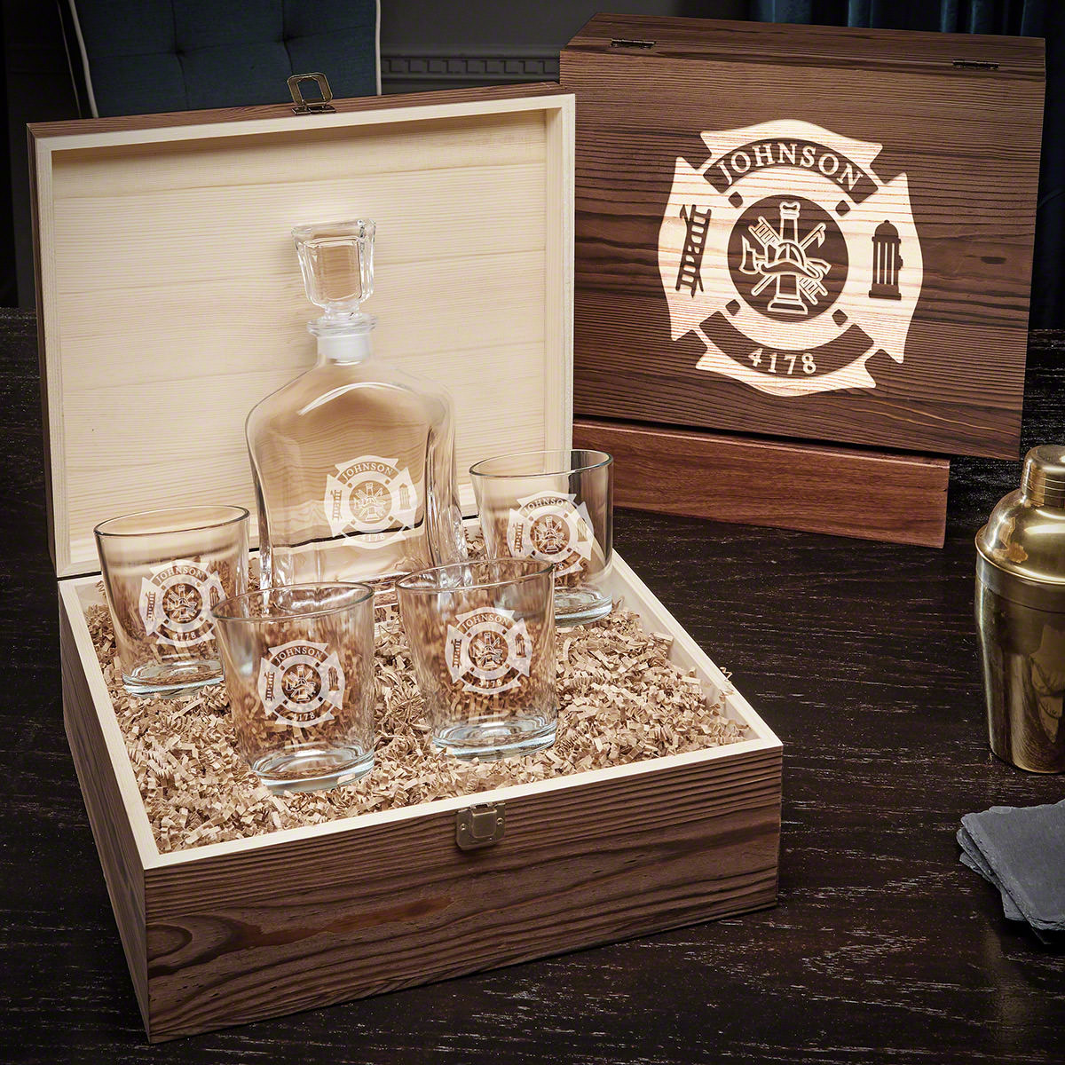 Fire and Rescue Personalized Argos Whiskey Decanter Set with On the Rocks Glasses