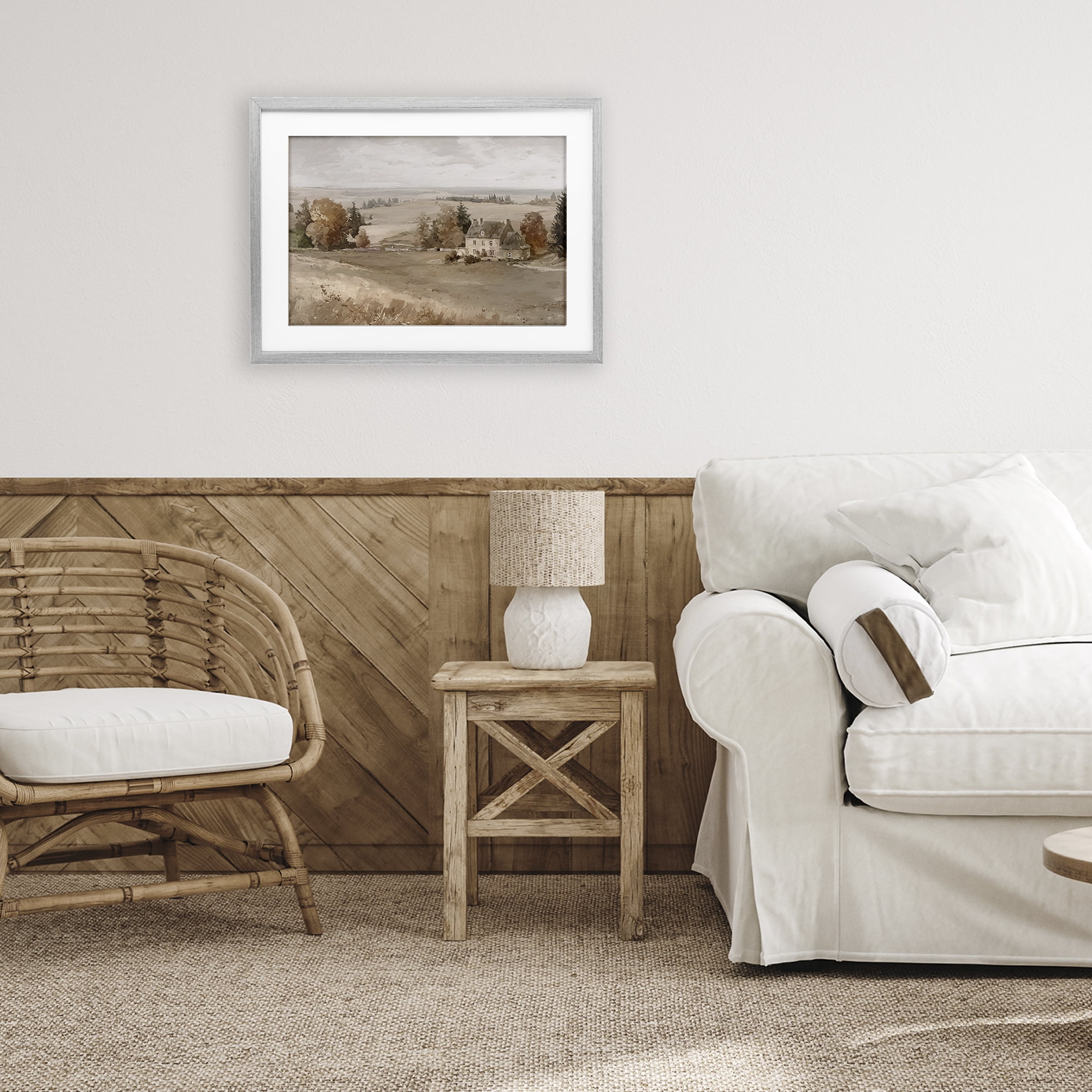 Stupell Industries Quaint Cottage in Countryside Gray Framed Print Under Glass, design by Jacky Ngan