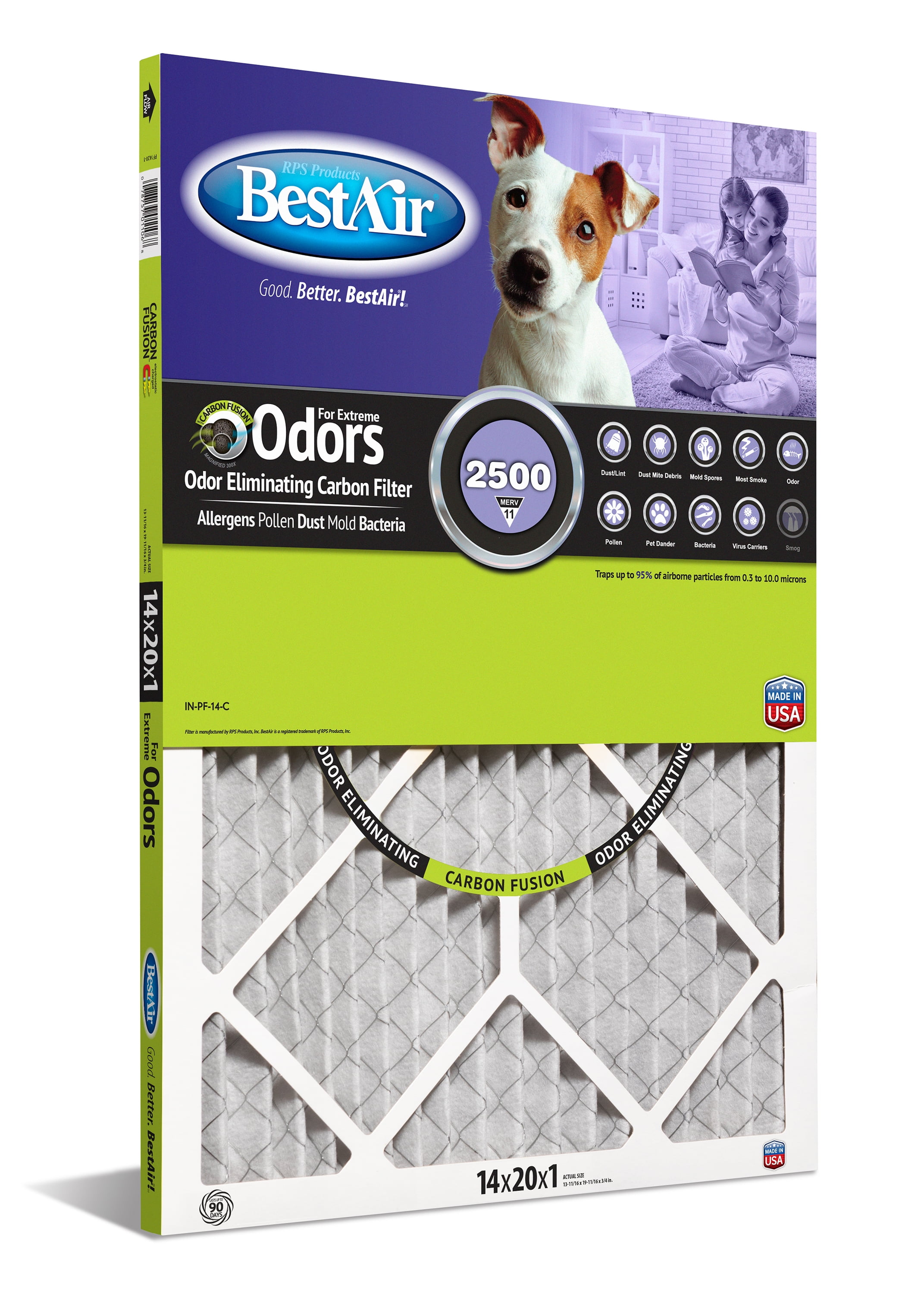 BestAir PF14201 Carbon Infused 14x20x1 Series 2500 MERV 11 for 1