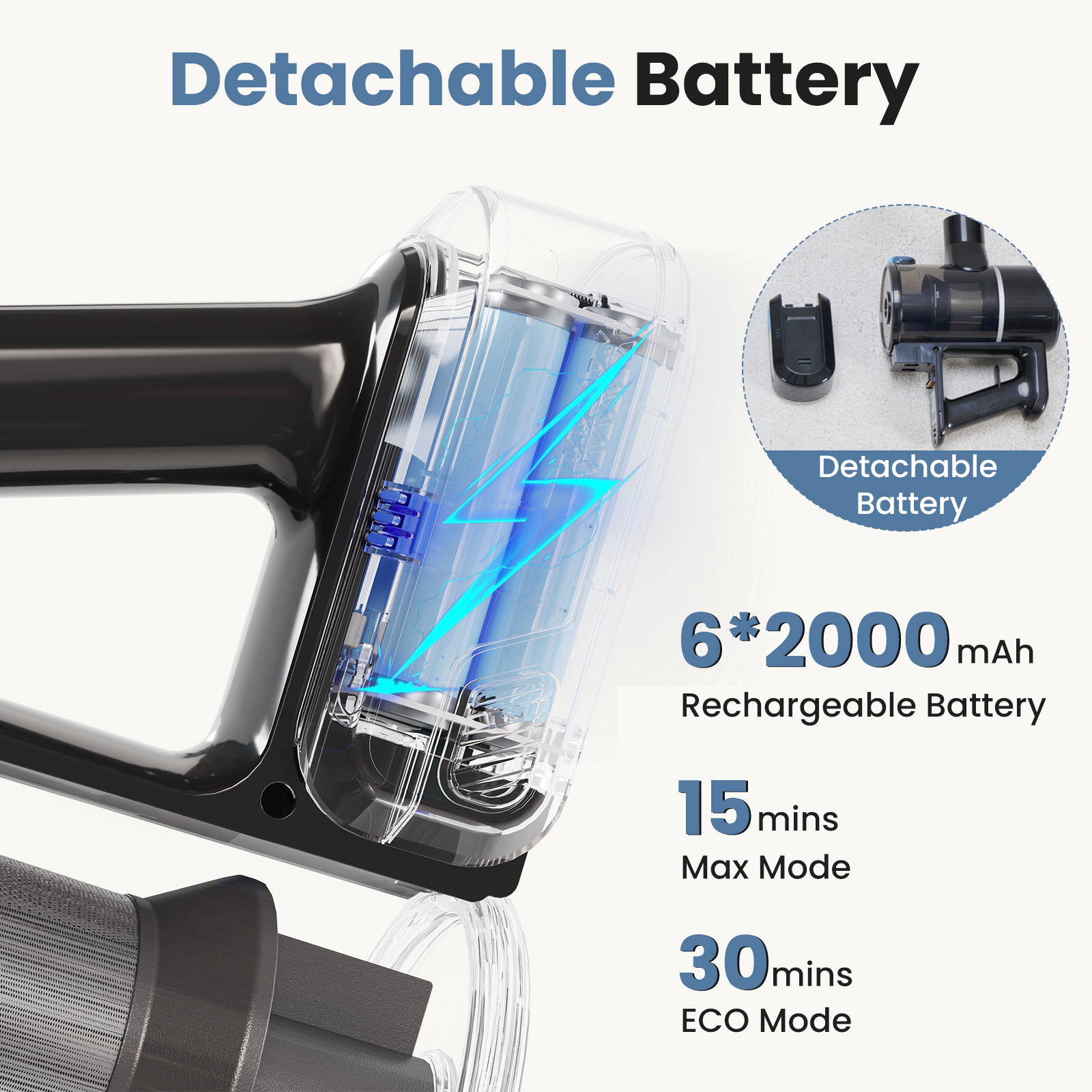 MCQ 3-in-1 Cordless Stick Vacuum Cleaner, Lightweight with LED Headlight for Carpet, Floor & Pet Hair, Blue-Silver