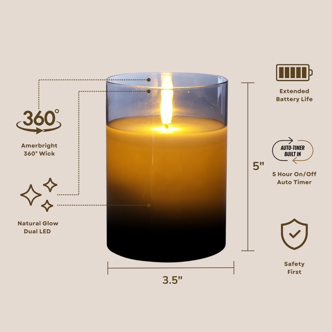 LumiPur Premium Design Series Glass Flameless LED Candle 3.5" x 5", Silver