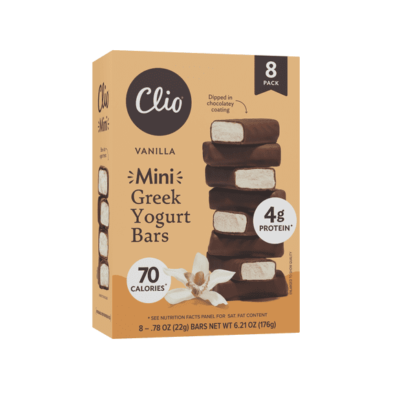 Clio Mini Vanilla Greek Yogurt Bar in Chocolatey Coating, 0.78 oz, 8 Ct