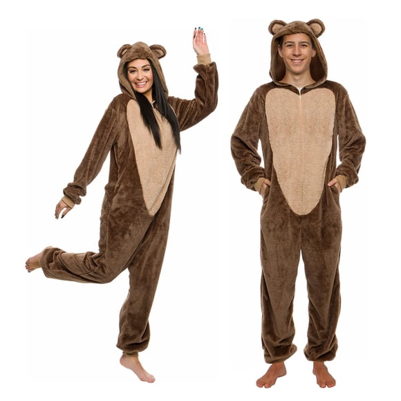 ¡Onesie Funziez! Disfraz de osito de peluche de sherpa ajustado para adultos