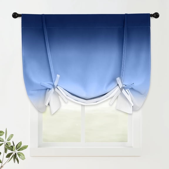 100% Blackout Thermal Insulated Curtains 42x63 Inch - Spring/Summer Ready Ombre Blue Tie-Up Balloon Roman Shade, Adjustable Room Darkening Valance with Rod Pocket for Small Windows (1 Panel)