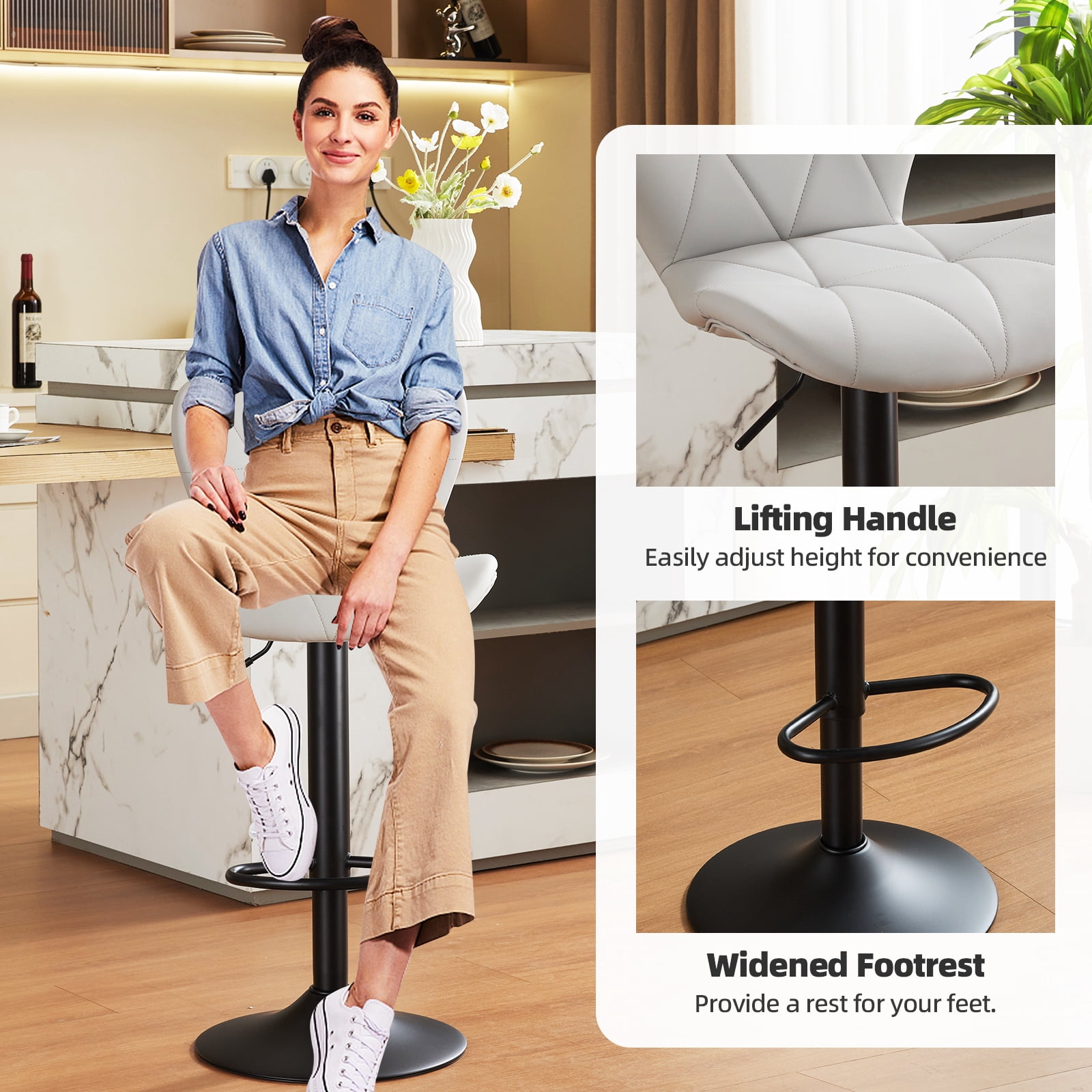 Restworld BarStools Set of 4, Adjustable Faux PU Leather Modern Armless Bar Chairs for Kitchen,Beige