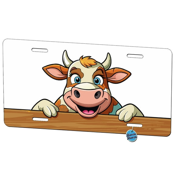 Peeking Cow Metal Novelty License Plate