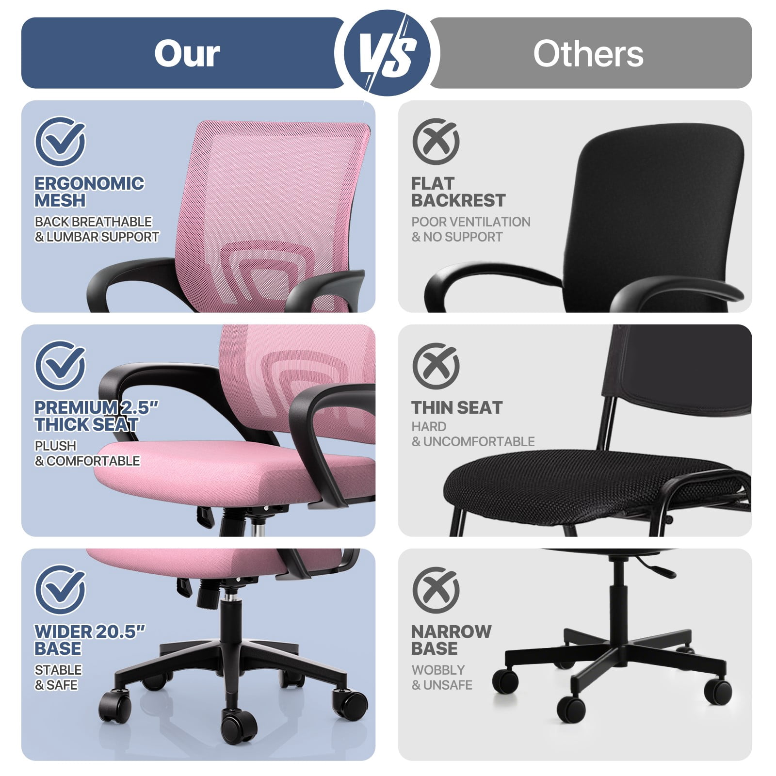 MoNiBloom Office Chair Mid Back Swivel Lumbar Support Desk Chair, Height Adjustable Ergonomic Mesh Computer Chair with Armrest, Pink