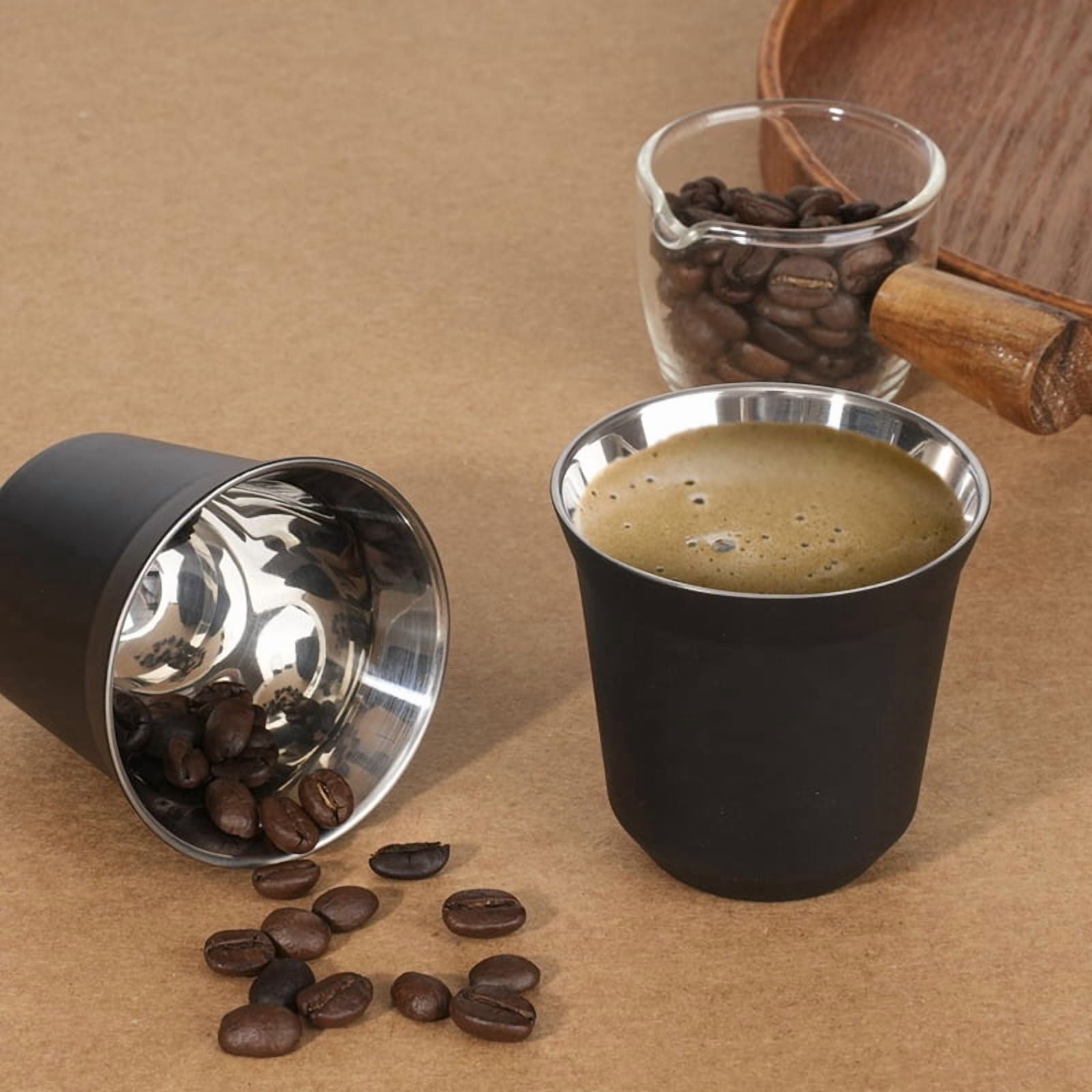 80ml Stainless Steel Espresso Cups Set - 4 Pack Double Wall 304 Stainless Steel Demitasse Cups 2.7oz,Black