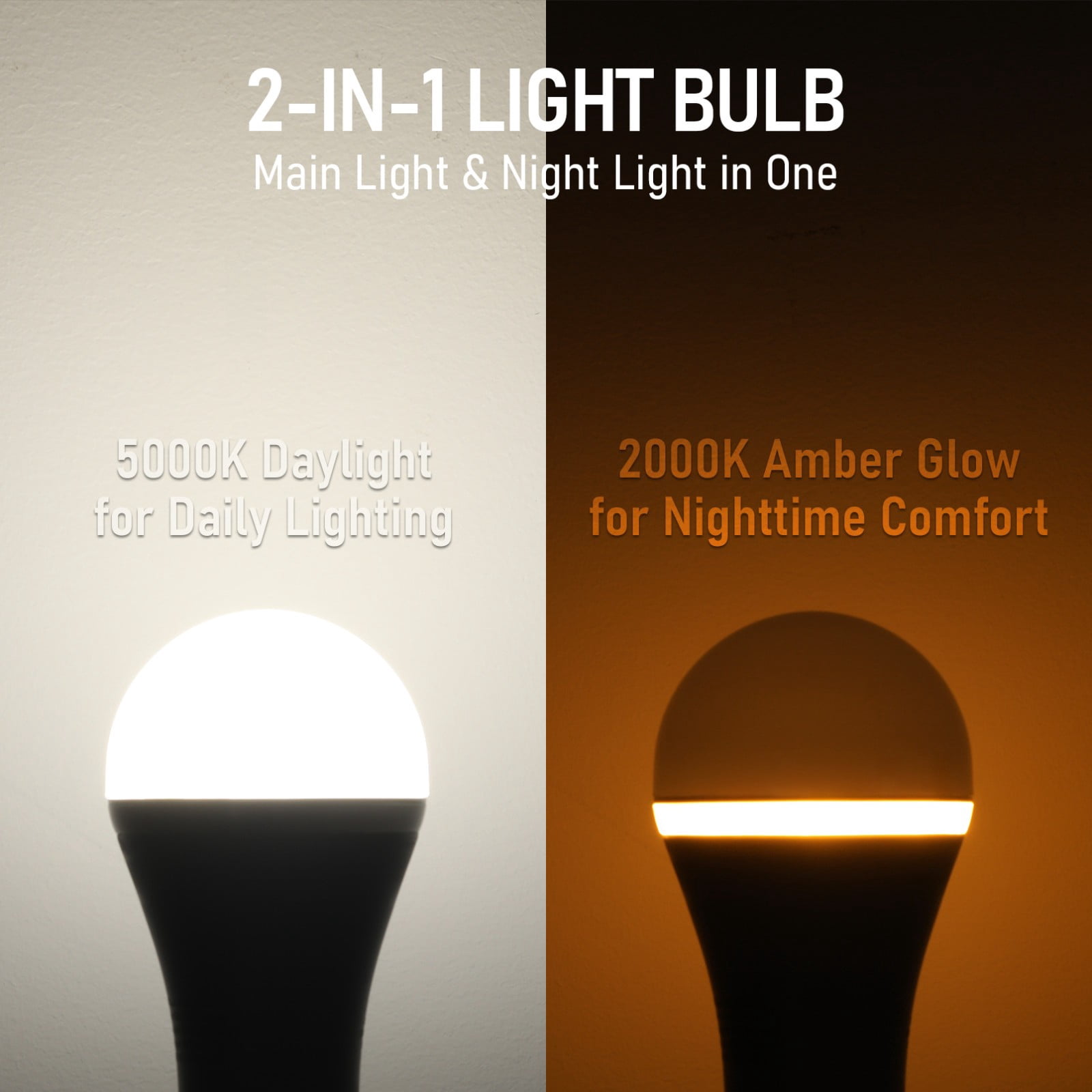 12 Pack 9W A19 Dimmable Dual Mode LED Bulb, 800LM Low Energy Circadian Night Light Bulbs, E26 Base, 5000K Daylight & 2000K Amber Light