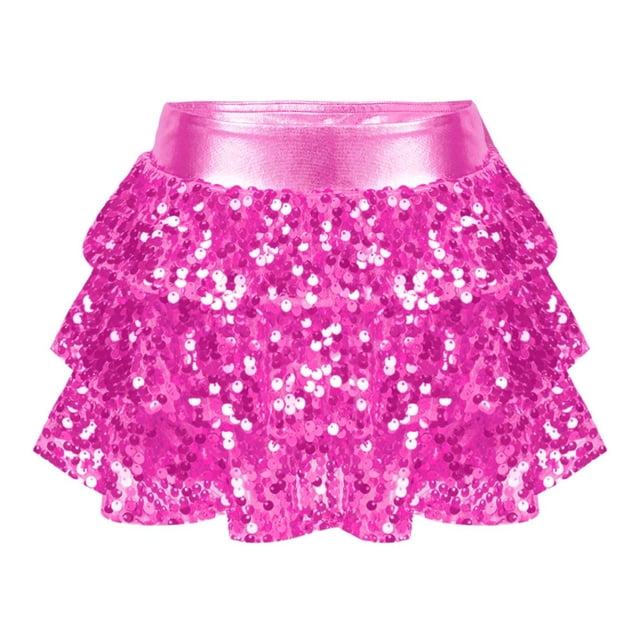 XUNZOO Jupe-Culotte à Sequins et Volants pour Filles, Mini Rose Vif 4