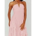 thumbnail image 6 of Cenuakty Women's Halter Long Dress Sleeveless Ruffle Trim Ruched Chiffon Dress Beach Vacation Dress, 6 of 7