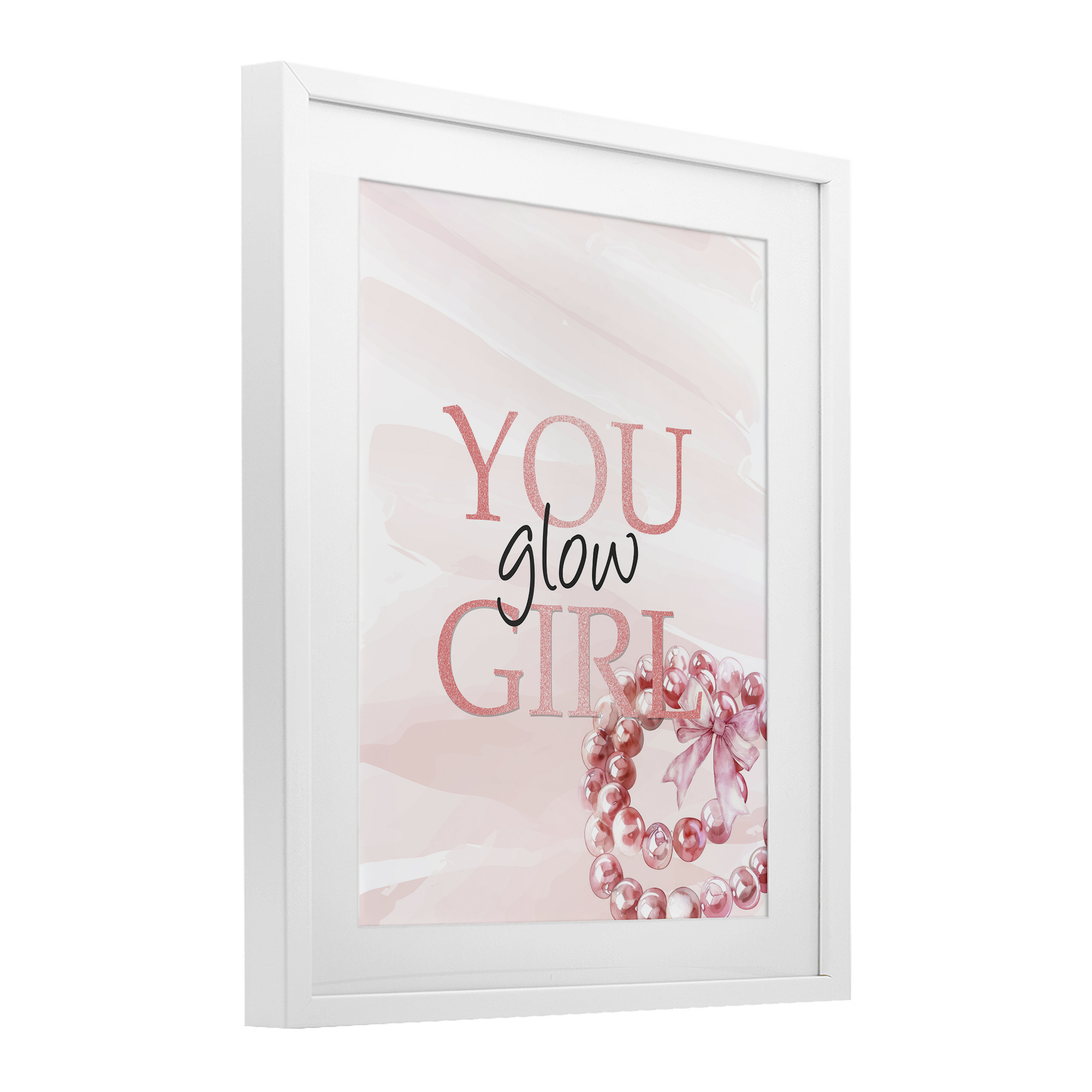 You Glow Girl Feminine White Framed Print Under Glass, design by Kim Allen