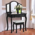 thumbnail image 4 of Costway Black Tri Folding Mirror Vanity Makeup Table Set bathroom W/Stool & Drawers, 4 of 10