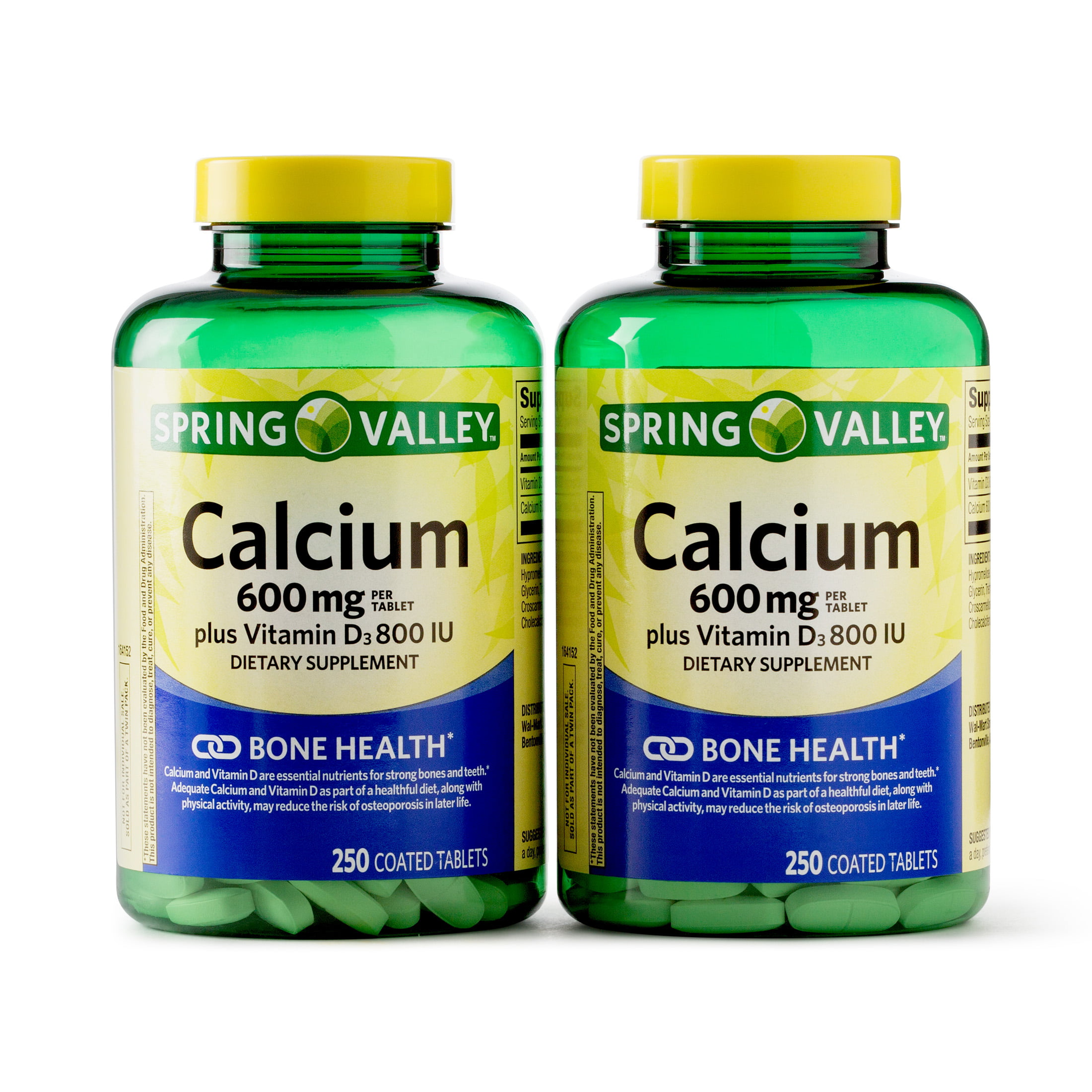 Spring Valley Calcium Coated Tablets 600mg 250 Ct 2 Pk Walmartcom