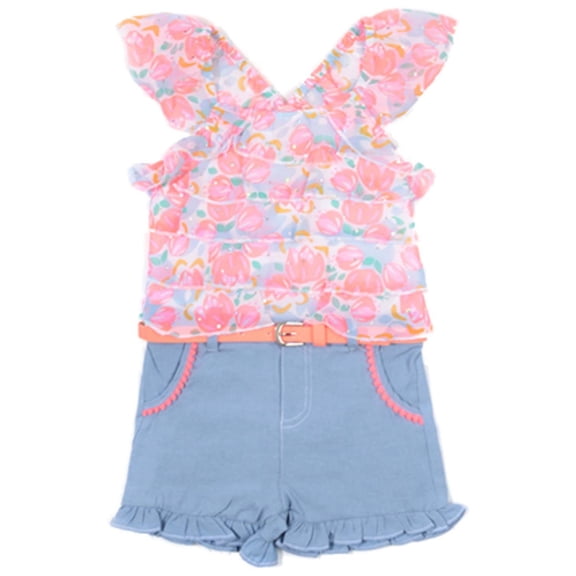 Toddler Girls Pink Eyelash Ruffle Baby Outfit Sparkle Romper With Belt 2T