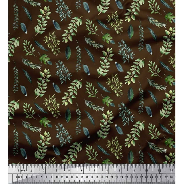 Soimoi Brown Cotton Duck Fabric Curry & Leaves Decor Fabric Printed BTY 42 Inch Wide