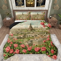 Manfei Teens Adults Eiffel Tower Bedding Comforter Set 2pcs,Romantic Valentine's Day Twin Comforter Sets Microfiber,Chic Floral Rose Breathable Bedding Set,Super Cozy Room Decor,Reversible