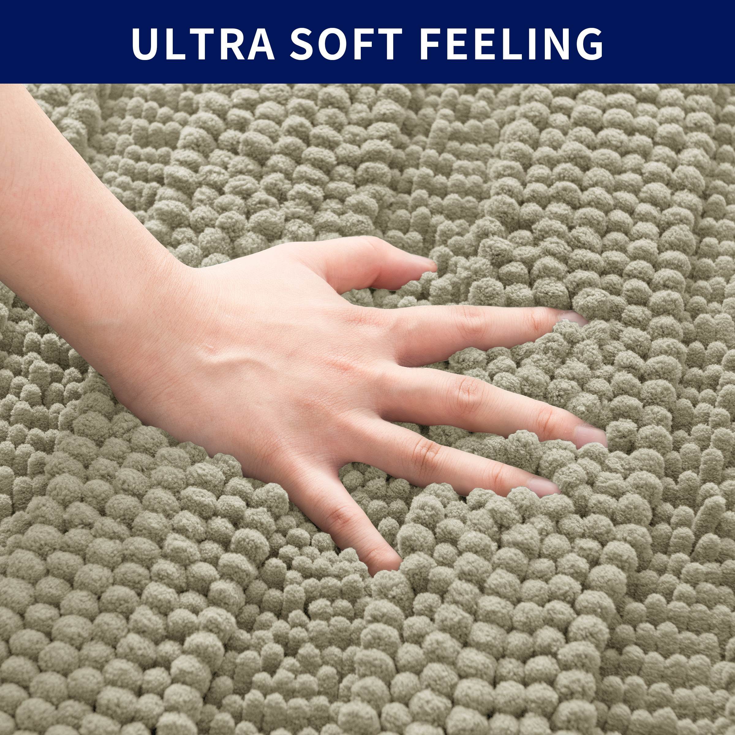 Subrtex Bathroom Rugs Non-Slip Chenille Soft Striped Plush Bath Mat (Taupe Brown, 20"x32")