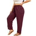 thumbnail image 2 of Vynhevius Womens High Rise Pants Plus Size Wide Leg Smocked Elastic Waistband Casual Relaxed Trousers Solid Color Vacation Bottoms, 2 of 7