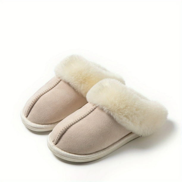 Fluffy Furry Closed Toe Flat Slippers Comfy Slip On Plush Lined Shoes Cozy Warm Home Slippers