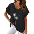 thumbnail image 2 of pimelu Womens Tops Blouses for Women Dressy Casual Loose Breathable Comfy Cotton Linen Tees Summer Fashion Dandelion Print Tee Tops Ladies V-Neck Short Sleeve Shirts, 2 of 4