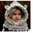 thumbnail image 1 of Gorro de zorro gris de lana gruesa Gorro de zorro tejido a mano para niños Gorro de dinosaurio Gorro con cuello de gato negro, 1 of 4