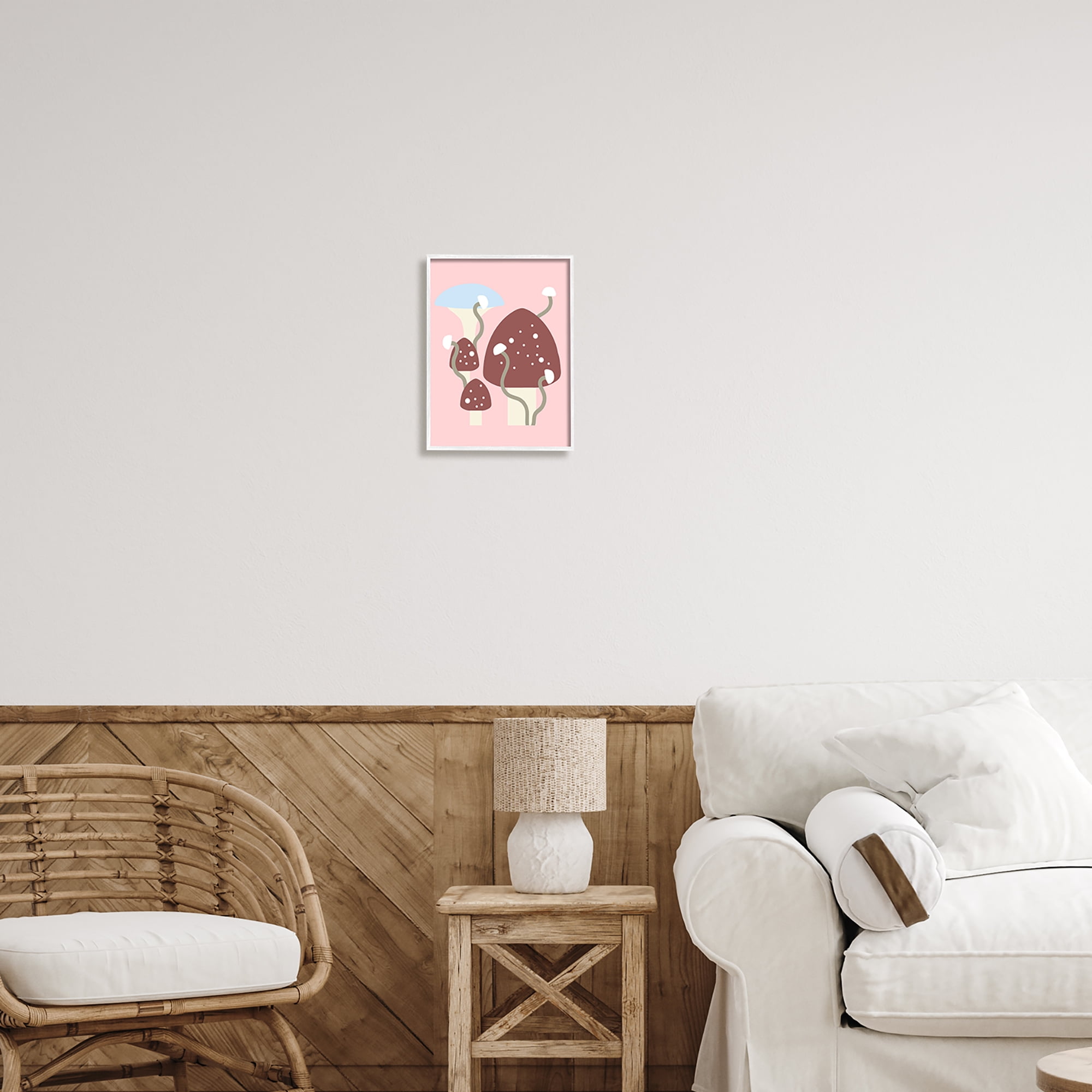 Stupell Industries Pop Mushrooms on Pink Botanical & Floral Painting White Framed Art Print Wall Art, 11 x 14