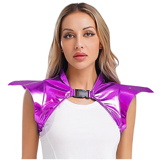 Kaerm Womens Shiny Metallic Gothic Shoulder Armor Cosplay Jacket Shrug for Halloween Rave Party Purple L