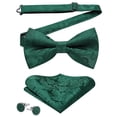 thumbnail image 4 of Paisley Bow Tie for Men Green Pre-Tied Bowtie Pocket Square Cufflinks Set Formal Wedding Party Prom, 4 of 7