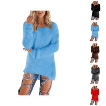 Sweaters for Women 2025 Lightweight Long Sleeve Crewneck Soft Fuzzy Sweater Jumper Top Womens Pullover Sweaters