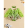thumbnail image 3 of CIYCuIT Baby Girl Sweet Romper Dress Ruffles Long Sleeve Floral Embroidery Tulle Patchwork Jumpsuit with Headband Newborn Infant Princess Clothes 6M 12M 18M 24M, 3 of 9