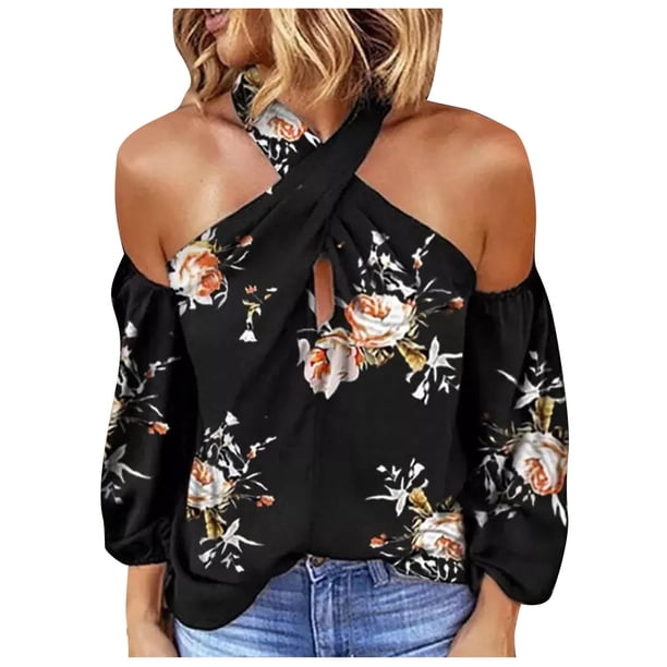 Tops con estampado de flores de manga larga para ocio de verano a la moda para mujer Fridja czfsfas3041