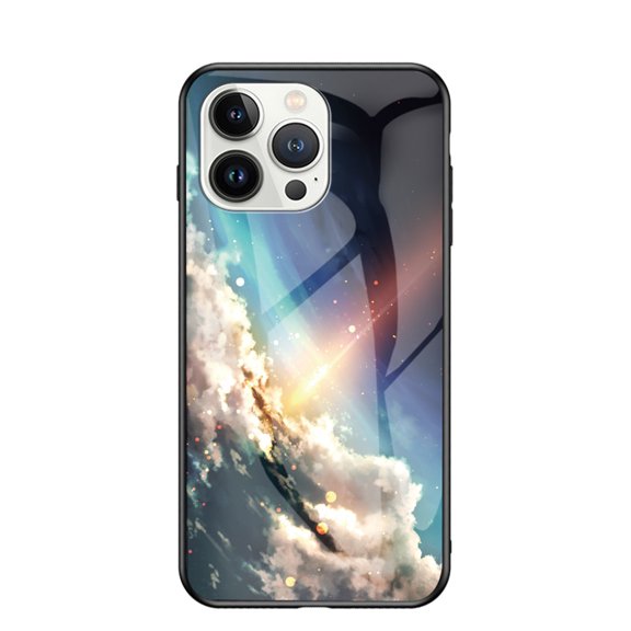 Compatible with iPhone 12 / 12 Case,Cute Starry Sky Patterned Fashionable Tempered Glass Back with Soft Silicone Bumper Lightweight Protective Phone Case for iPhone 12 / 12,Sparkling