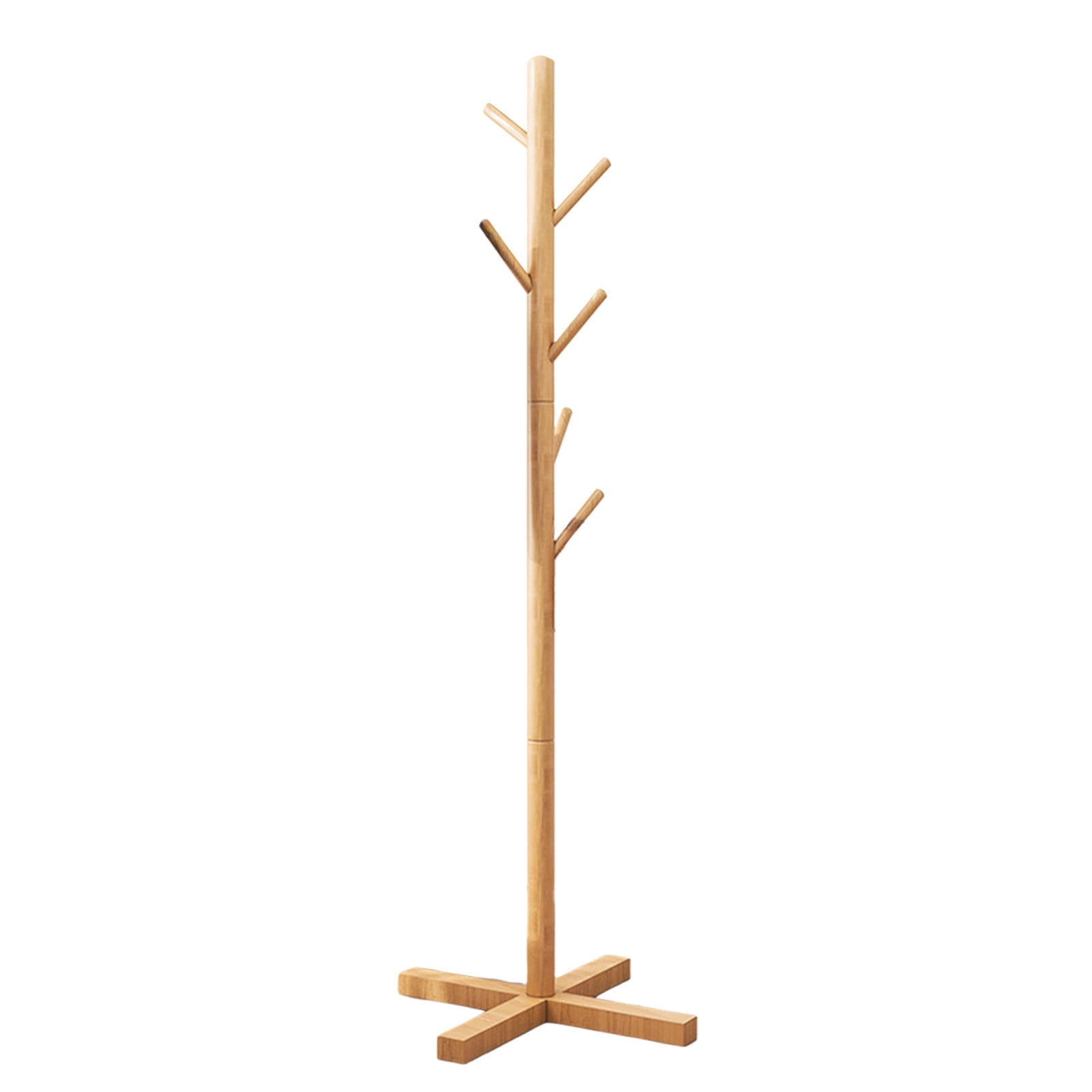 Tyidzon Coat Rack Freestanding 53 Inch Tall Coat Rack Stand with 6 Hooks for Hats, Bags, Purses, for Entryway, Hallway, Rubberwood, Beige