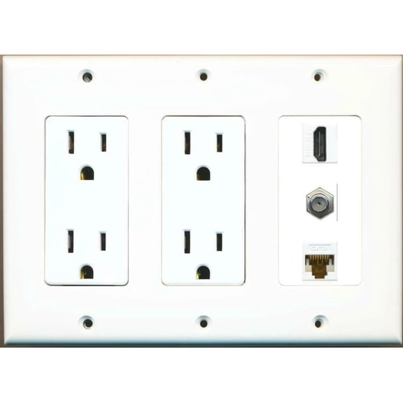 Ultra Spec Cables 2 x 15A Duplex Power Outlets HDMI Coax Cat6 Wall Plate