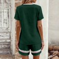 thumbnail image 4 of Likimi Two Piece Sets For Women Shorts Sleeve V Neck Solid Color Lace Top With Pocket High Waist Shorts Summer Fashion Comfort Outfit Set Green Size S, 4 of 5