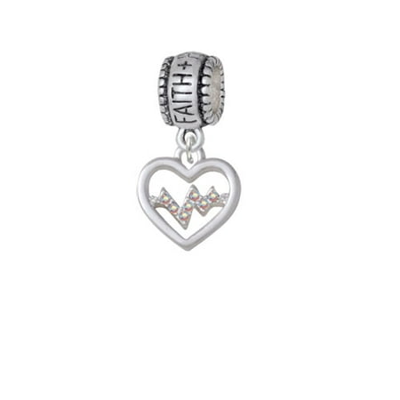 - Heart with AB Crystal Heartbeat - Faith Hope Love Charm Bead