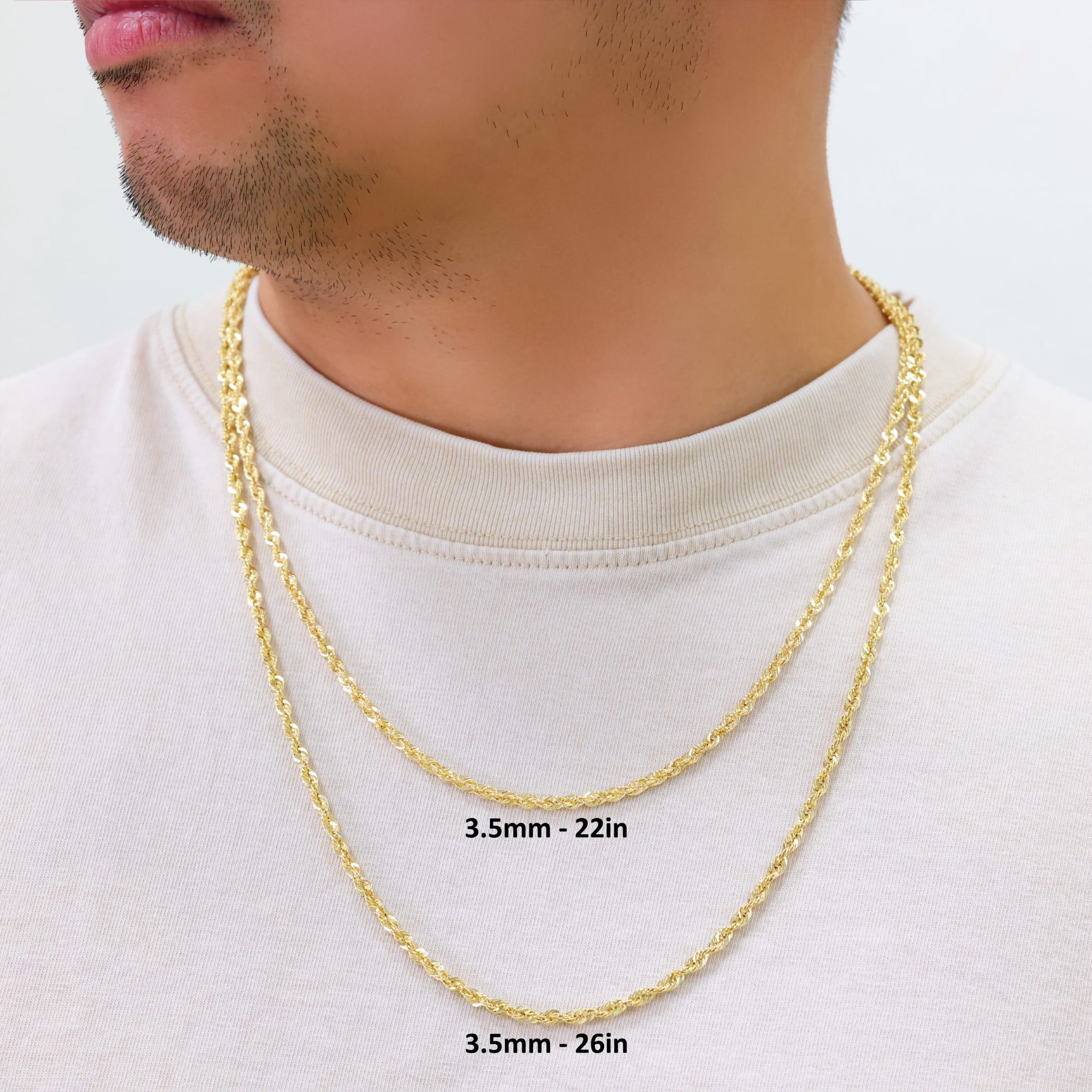 Nuragold 14k Real Yellow Gold 3.5mm Rope Chain Diamond Cut Lightweight Necklace (16"-30") Italian Jewelry for Men & Women