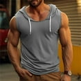 thumbnail image 2 of uikmnh Men T Shirts Male Summer Solid Color Sleeveless Loose Fitness Sports Hooded Vest Top Size:2XL, 2 of 6