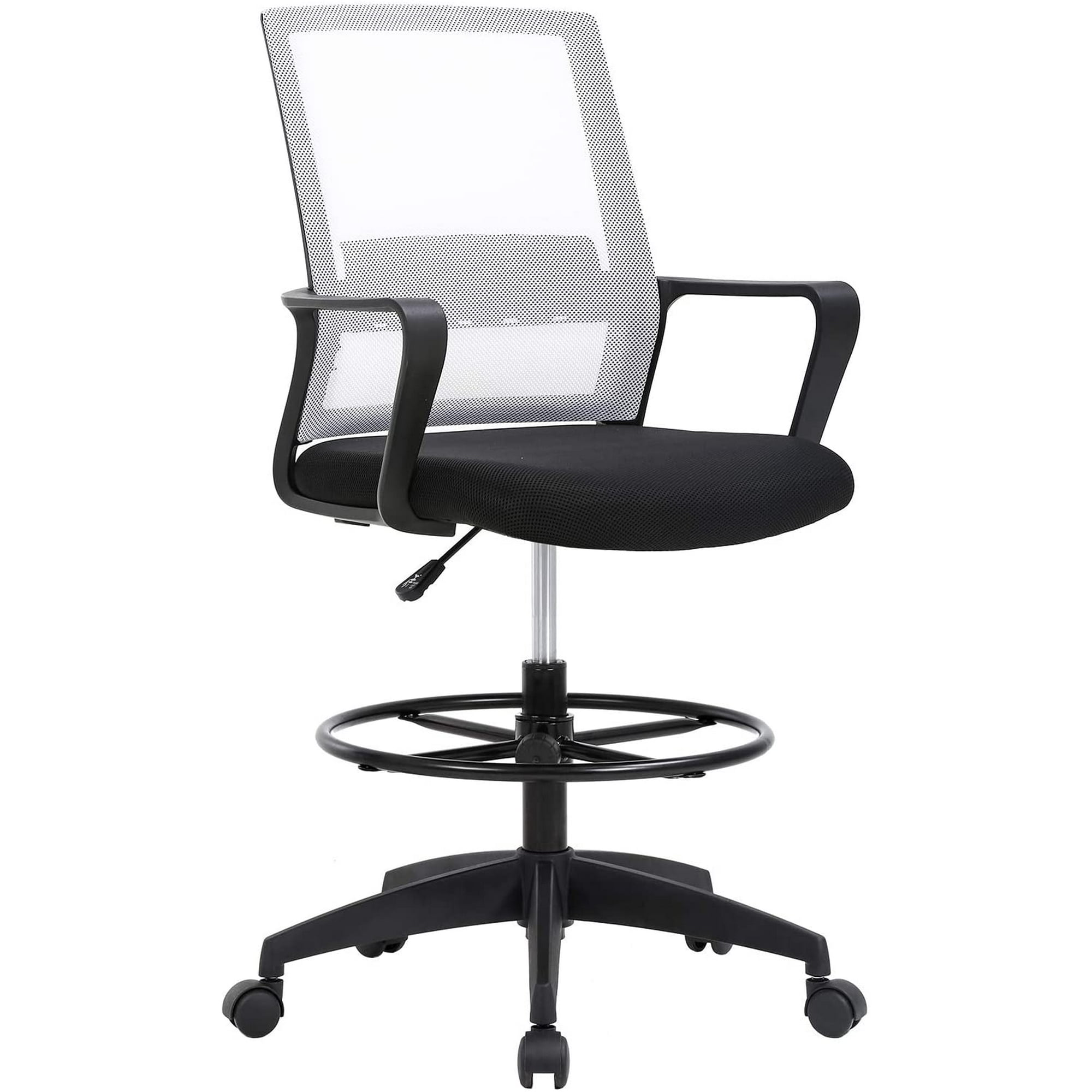BestOffice OC DF846 White Adjustable Height with Lumbar Support Arms Footrest Task Desk Chair Swivel Rolling Mesh Drafting Stool for Adults Women Girls White Walmart