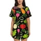 thumbnail image 1 of Balery Cartoon Vegetables Conjunto de Pijama para Mujer con Estampado, Dos Piezas de Manga Corta y Shorts, Ropa de Dormir Suave con Cuello Redondo y Bolsillos-Medium, 1 of 6